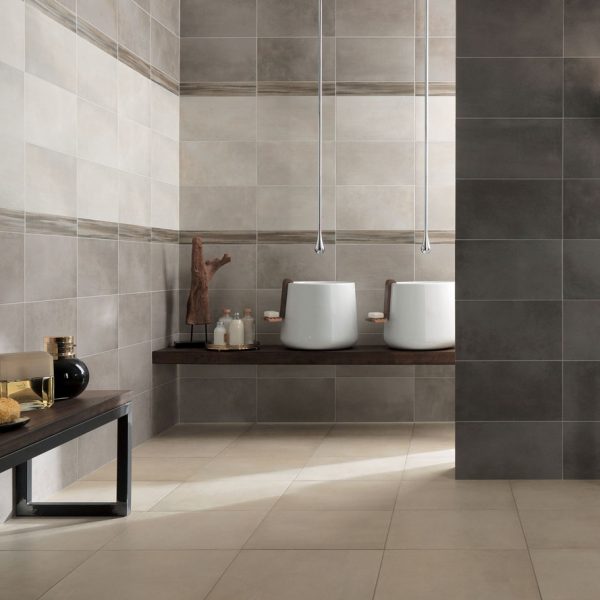 Faïence Azimut Foncé, Neutre et Clair 22,5x45, Listel Licorne 7x45 - Azimut Clair 45x45