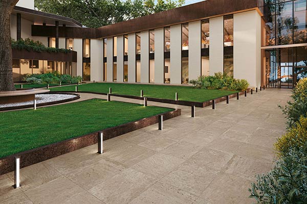 Travertine effect tiles living room